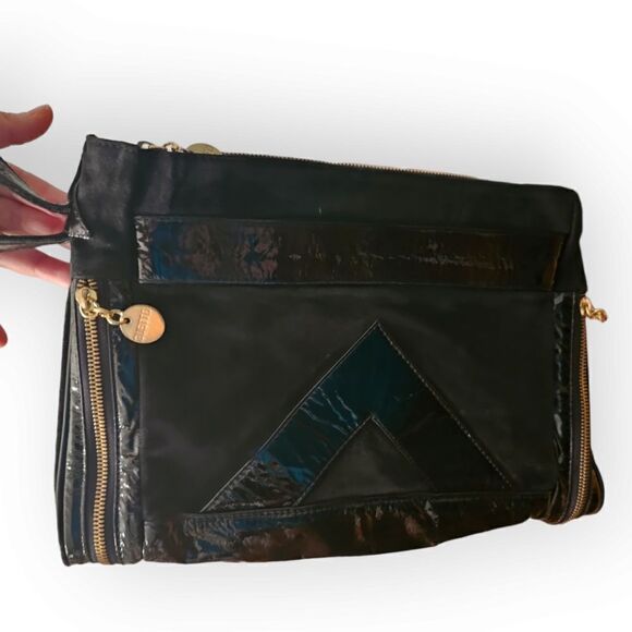 Gustto Black Patent Leather and Suede Large Wristlet Lapol Clutch - Picture 13 of 16